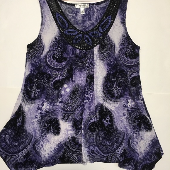 DRESSBARN PURPLE PAISLEY BEADED EMBELLISHED NWOT SLEEVELESS PURPLE TOP MED - Picture 3 of 8